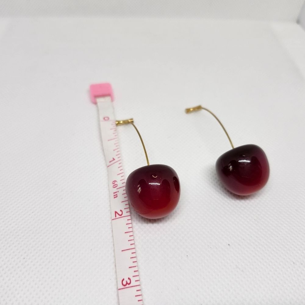 Cherry Drop Earrings Dangle Gold Brushed Sterling Silver Hook Statement Jewelry - Picture 6 of 8